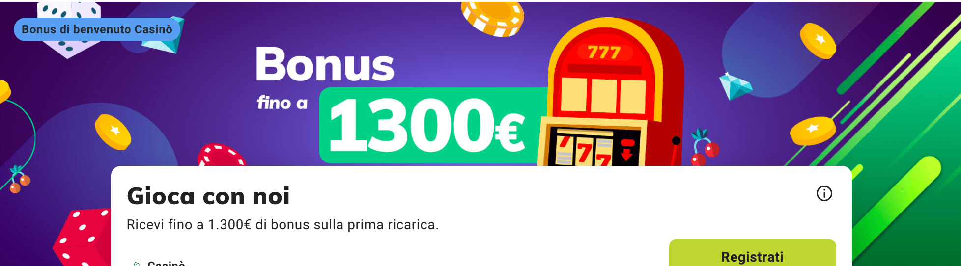 Sisal Casino Bonus Benvenuto